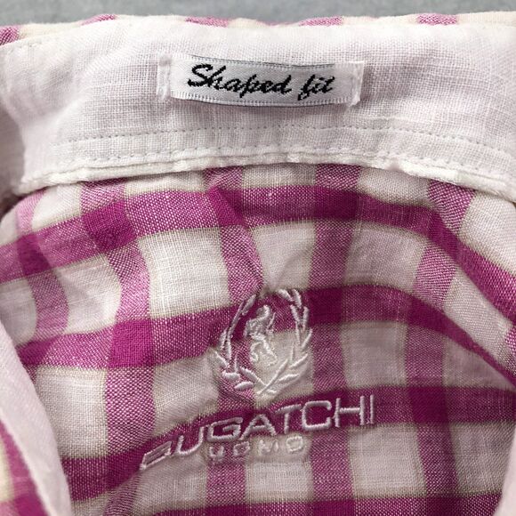 Bugatchi Button Shirt Mens Size XL Linen Shaped Fit Plaid Long Sleeve - Picture 6 of 16